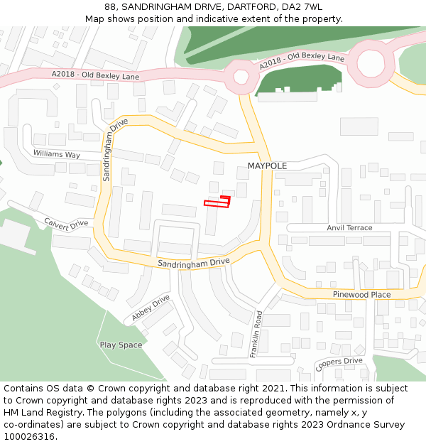 88, SANDRINGHAM DRIVE, DARTFORD, DA2 7WL: Location map and indicative extent of plot