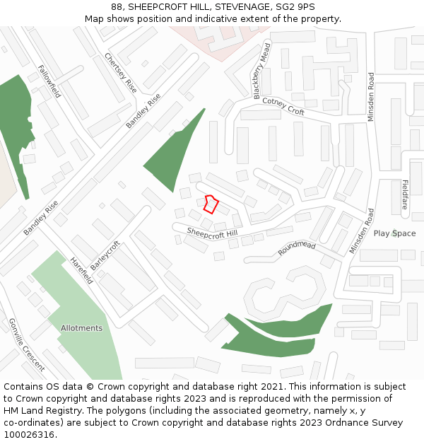 88, SHEEPCROFT HILL, STEVENAGE, SG2 9PS: Location map and indicative extent of plot