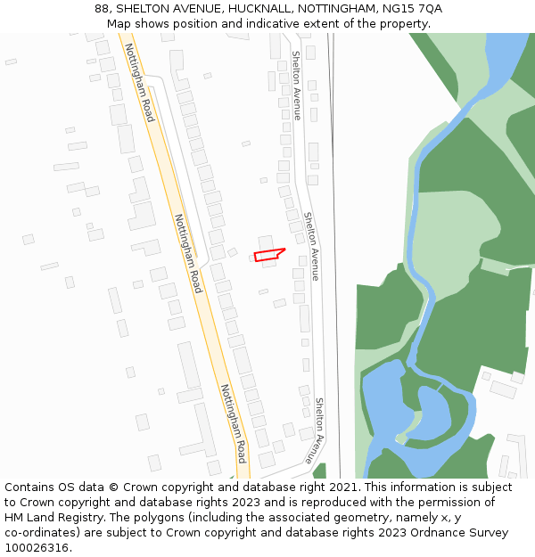 88, SHELTON AVENUE, HUCKNALL, NOTTINGHAM, NG15 7QA: Location map and indicative extent of plot