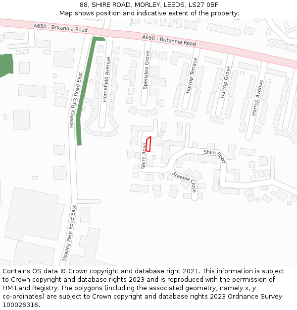 88, SHIRE ROAD, MORLEY, LEEDS, LS27 0BF: Location map and indicative extent of plot