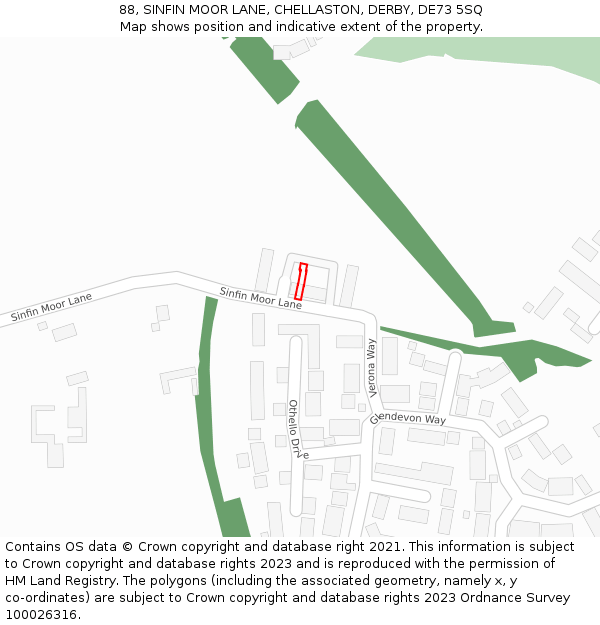 88, SINFIN MOOR LANE, CHELLASTON, DERBY, DE73 5SQ: Location map and indicative extent of plot