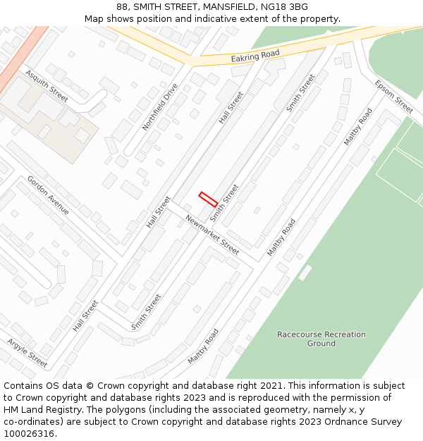 88, SMITH STREET, MANSFIELD, NG18 3BG: Location map and indicative extent of plot