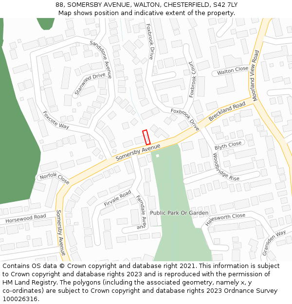 88, SOMERSBY AVENUE, WALTON, CHESTERFIELD, S42 7LY: Location map and indicative extent of plot