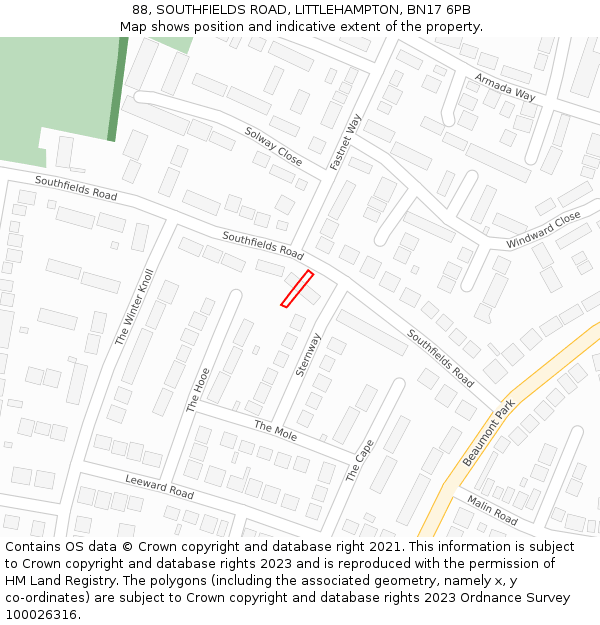 88, SOUTHFIELDS ROAD, LITTLEHAMPTON, BN17 6PB: Location map and indicative extent of plot