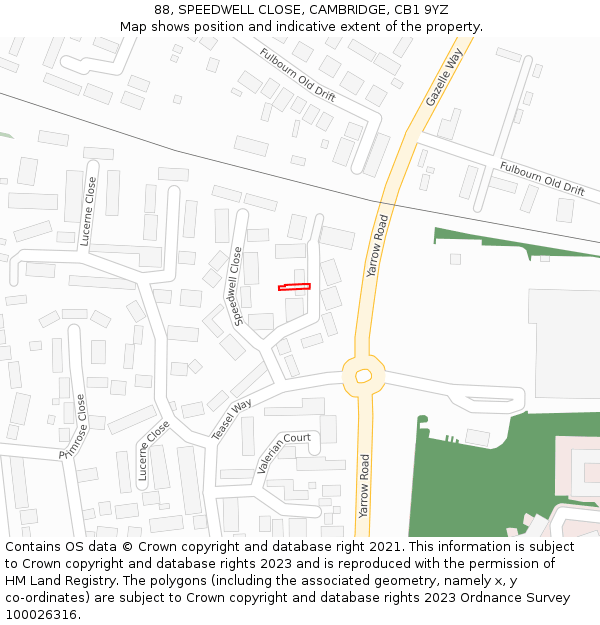 88, SPEEDWELL CLOSE, CAMBRIDGE, CB1 9YZ: Location map and indicative extent of plot