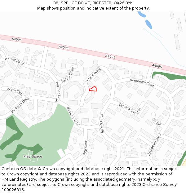 88, SPRUCE DRIVE, BICESTER, OX26 3YN: Location map and indicative extent of plot