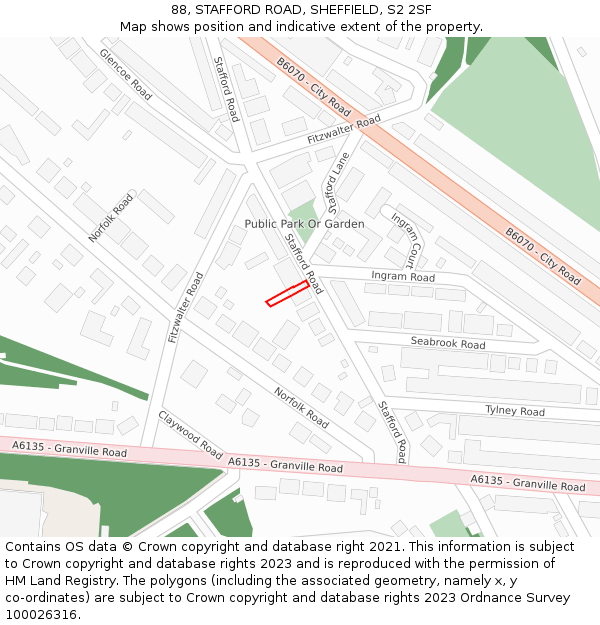 88, STAFFORD ROAD, SHEFFIELD, S2 2SF: Location map and indicative extent of plot