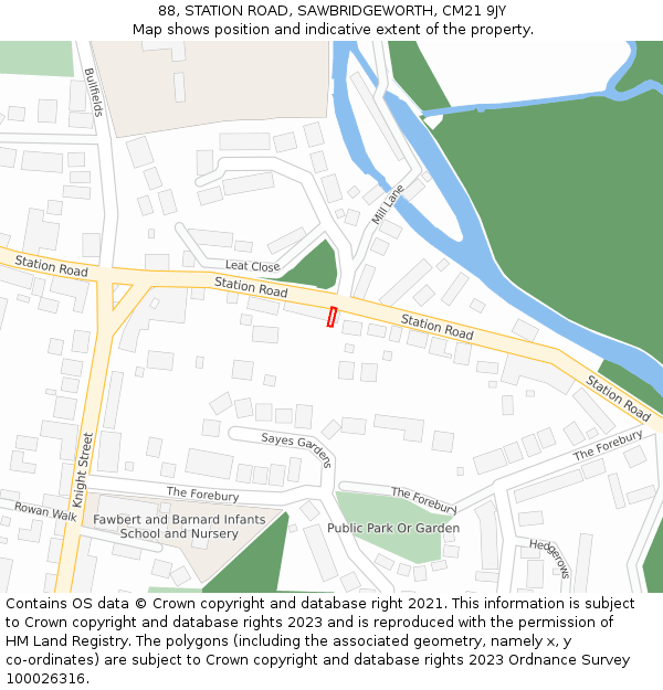 88, STATION ROAD, SAWBRIDGEWORTH, CM21 9JY: Location map and indicative extent of plot