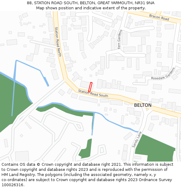 88, STATION ROAD SOUTH, BELTON, GREAT YARMOUTH, NR31 9NA: Location map and indicative extent of plot