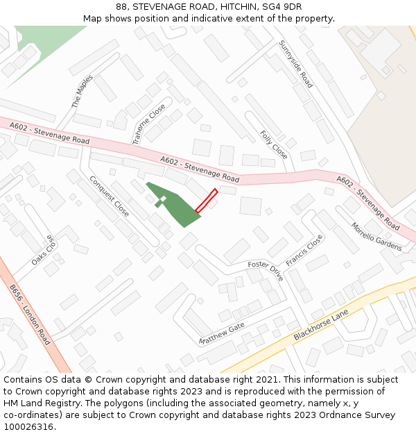 88, STEVENAGE ROAD, HITCHIN, SG4 9DR: Location map and indicative extent of plot