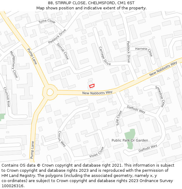 88, STIRRUP CLOSE, CHELMSFORD, CM1 6ST: Location map and indicative extent of plot