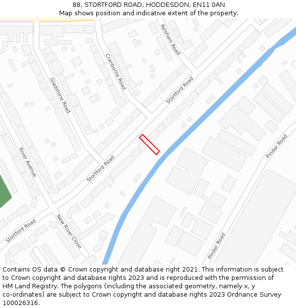 88, STORTFORD ROAD, HODDESDON, EN11 0AN: Location map and indicative extent of plot