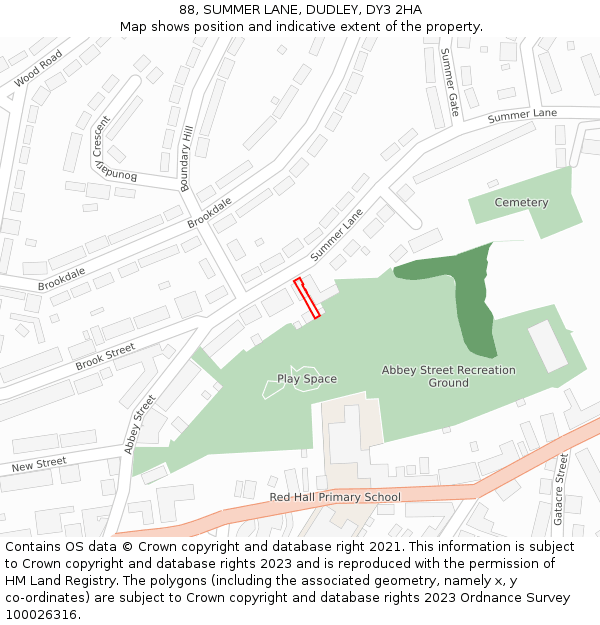 88, SUMMER LANE, DUDLEY, DY3 2HA: Location map and indicative extent of plot