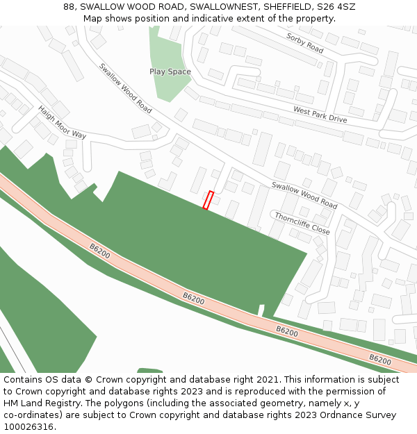 88, SWALLOW WOOD ROAD, SWALLOWNEST, SHEFFIELD, S26 4SZ: Location map and indicative extent of plot