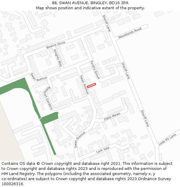 88, SWAN AVENUE, BINGLEY, BD16 3PA: Location map and indicative extent of plot