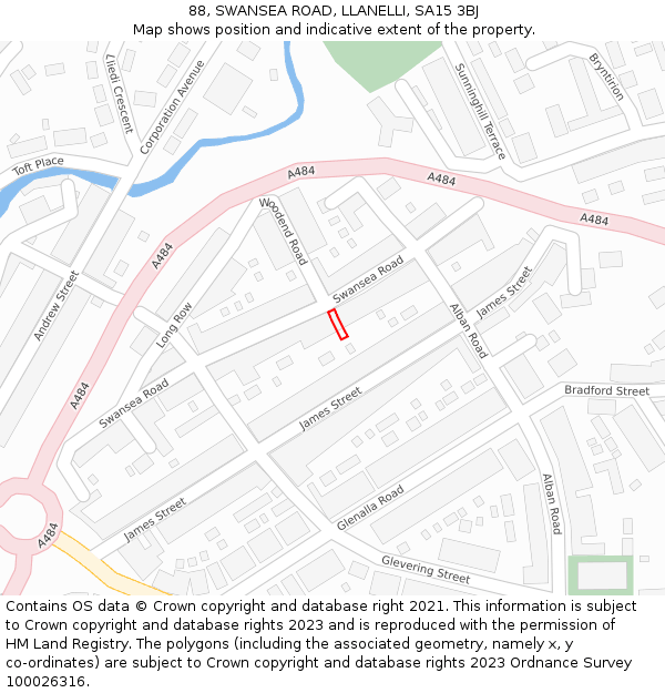 88, SWANSEA ROAD, LLANELLI, SA15 3BJ: Location map and indicative extent of plot