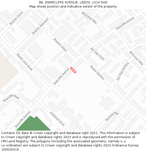 88, SWARCLIFFE AVENUE, LEEDS, LS14 5HD: Location map and indicative extent of plot