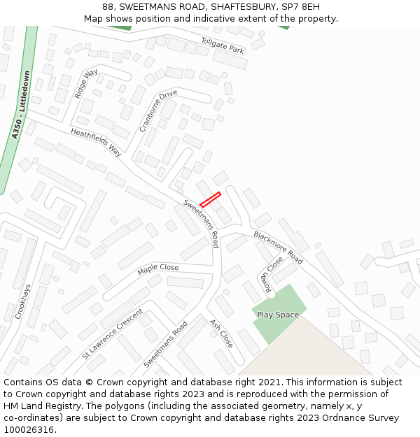 88, SWEETMANS ROAD, SHAFTESBURY, SP7 8EH: Location map and indicative extent of plot