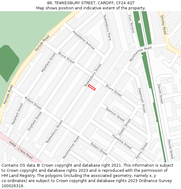 88, TEWKESBURY STREET, CARDIFF, CF24 4QT: Location map and indicative extent of plot