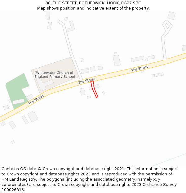 88, THE STREET, ROTHERWICK, HOOK, RG27 9BG: Location map and indicative extent of plot