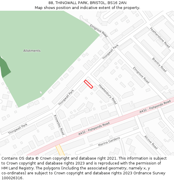 88, THINGWALL PARK, BRISTOL, BS16 2AN: Location map and indicative extent of plot