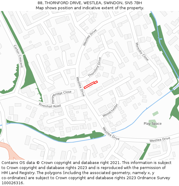 88, THORNFORD DRIVE, WESTLEA, SWINDON, SN5 7BH: Location map and indicative extent of plot