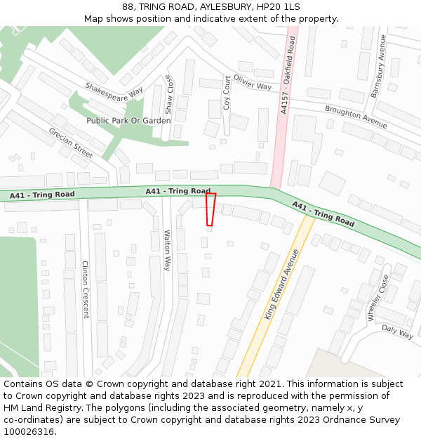 88, TRING ROAD, AYLESBURY, HP20 1LS: Location map and indicative extent of plot