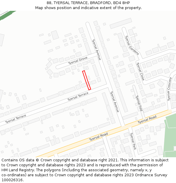 88, TYERSAL TERRACE, BRADFORD, BD4 8HP: Location map and indicative extent of plot