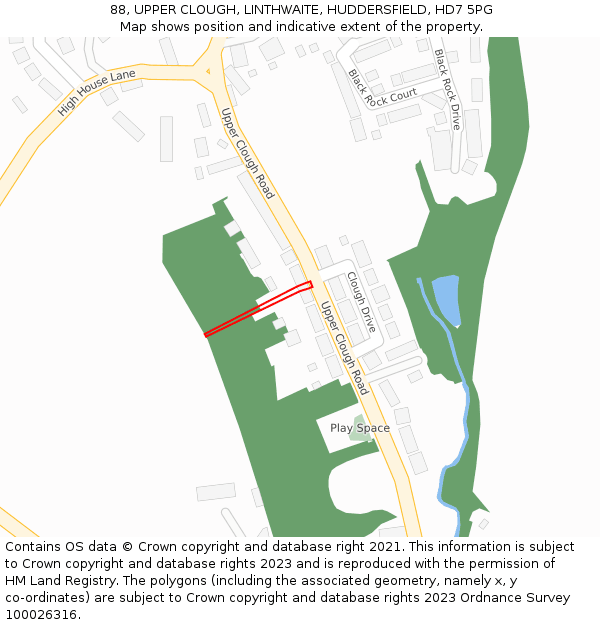 88, UPPER CLOUGH, LINTHWAITE, HUDDERSFIELD, HD7 5PG: Location map and indicative extent of plot