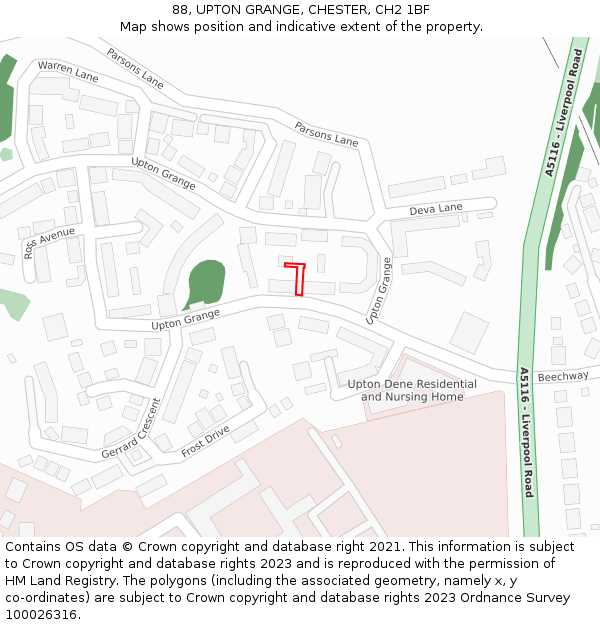 88, UPTON GRANGE, CHESTER, CH2 1BF: Location map and indicative extent of plot