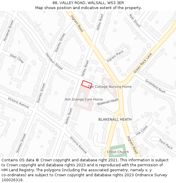 88, VALLEY ROAD, WALSALL, WS3 3ER: Location map and indicative extent of plot