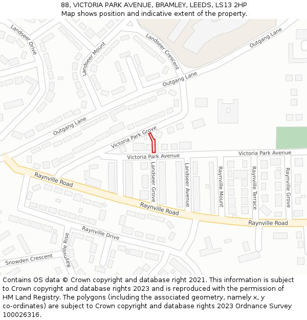 88, VICTORIA PARK AVENUE, BRAMLEY, LEEDS, LS13 2HP: Location map and indicative extent of plot