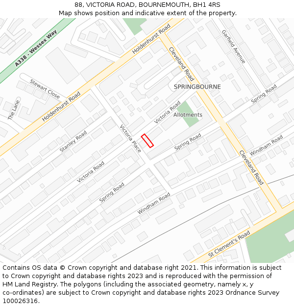 88, VICTORIA ROAD, BOURNEMOUTH, BH1 4RS: Location map and indicative extent of plot