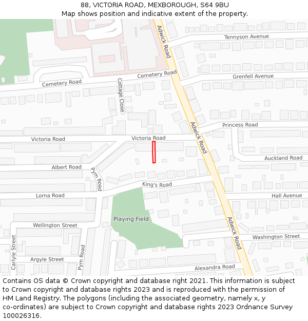 88, VICTORIA ROAD, MEXBOROUGH, S64 9BU: Location map and indicative extent of plot