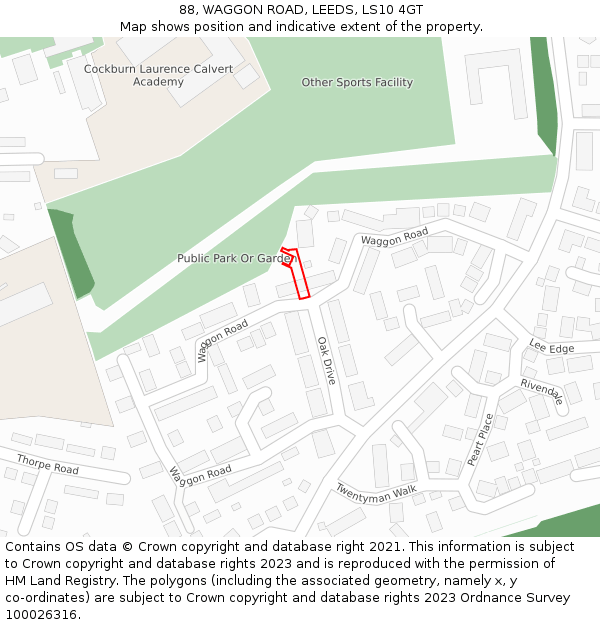 88, WAGGON ROAD, LEEDS, LS10 4GT: Location map and indicative extent of plot