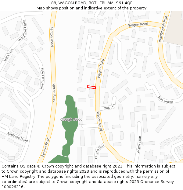 88, WAGON ROAD, ROTHERHAM, S61 4QF: Location map and indicative extent of plot