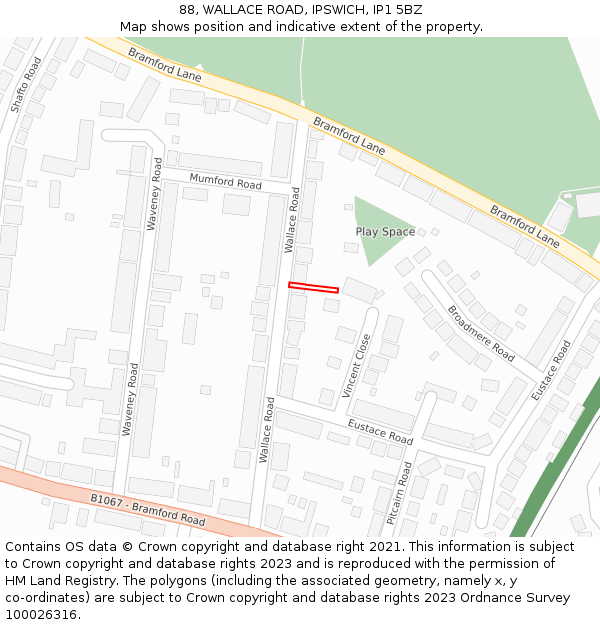 88, WALLACE ROAD, IPSWICH, IP1 5BZ: Location map and indicative extent of plot