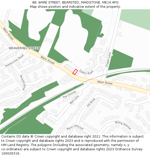 88, WARE STREET, BEARSTED, MAIDSTONE, ME14 4PG: Location map and indicative extent of plot
