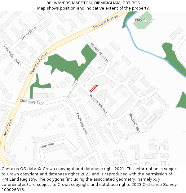 88, WAVERS MARSTON, BIRMINGHAM, B37 7GS: Location map and indicative extent of plot
