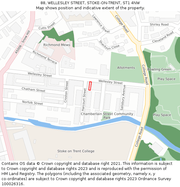 88, WELLESLEY STREET, STOKE-ON-TRENT, ST1 4NW: Location map and indicative extent of plot