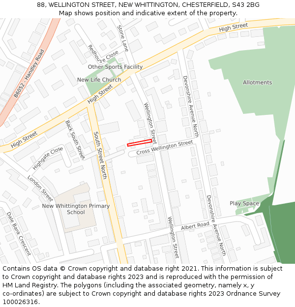 88, WELLINGTON STREET, NEW WHITTINGTON, CHESTERFIELD, S43 2BG: Location map and indicative extent of plot