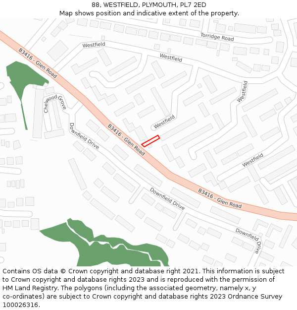 88, WESTFIELD, PLYMOUTH, PL7 2ED: Location map and indicative extent of plot