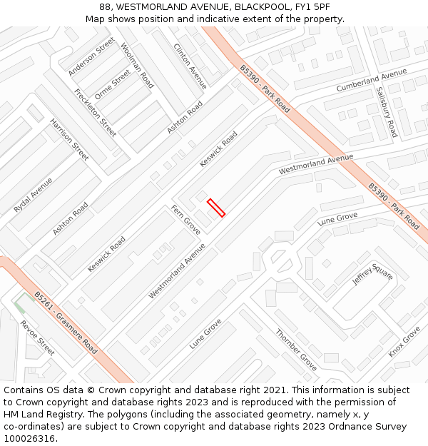 88, WESTMORLAND AVENUE, BLACKPOOL, FY1 5PF: Location map and indicative extent of plot