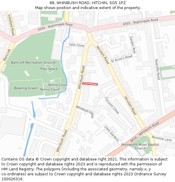 88, WHINBUSH ROAD, HITCHIN, SG5 1PZ: Location map and indicative extent of plot