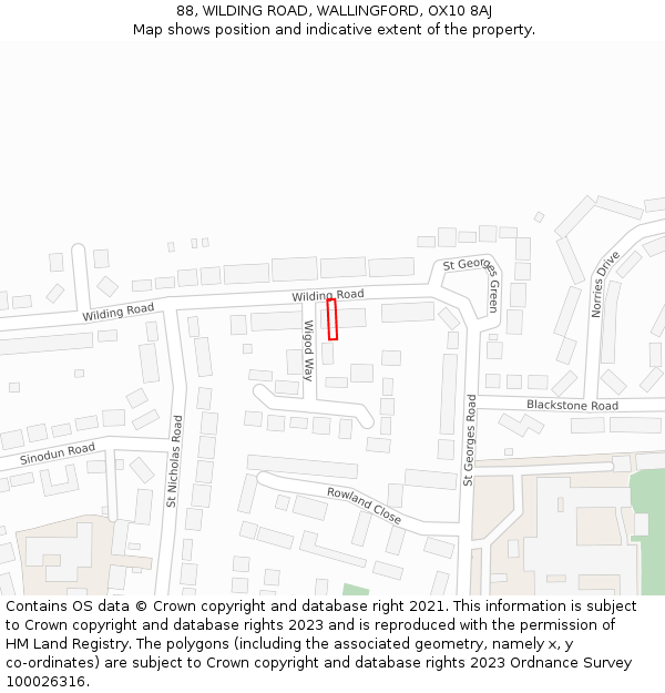 88, WILDING ROAD, WALLINGFORD, OX10 8AJ: Location map and indicative extent of plot