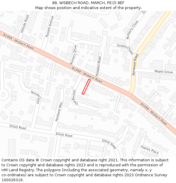 88, WISBECH ROAD, MARCH, PE15 8EF: Location map and indicative extent of plot