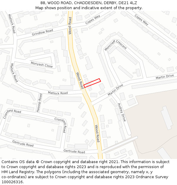 88, WOOD ROAD, CHADDESDEN, DERBY, DE21 4LZ: Location map and indicative extent of plot