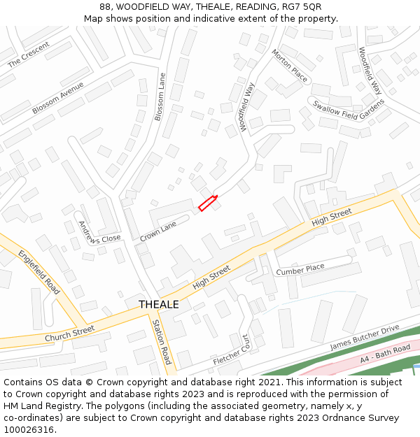 88, WOODFIELD WAY, THEALE, READING, RG7 5QR: Location map and indicative extent of plot