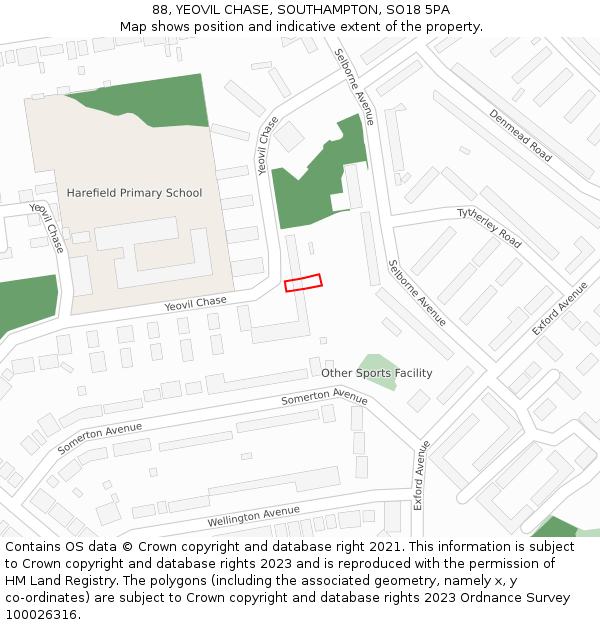 88, YEOVIL CHASE, SOUTHAMPTON, SO18 5PA: Location map and indicative extent of plot