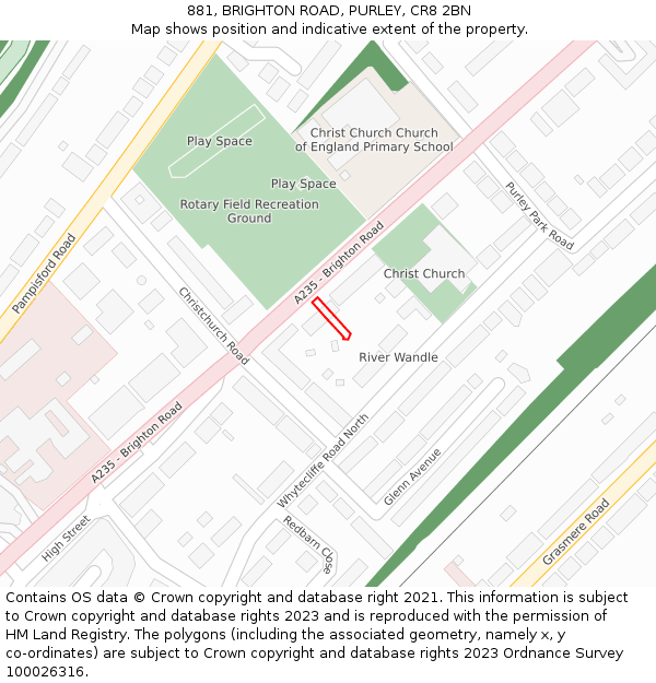 881, BRIGHTON ROAD, PURLEY, CR8 2BN: Location map and indicative extent of plot